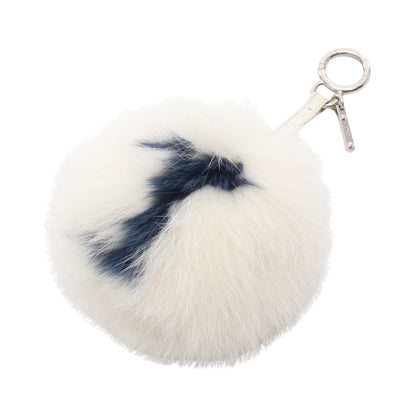 ポンポンチャーム バッグチャーム キーホルダー フォックスファー レザー オフホワイト ネイビー フェンディ 財布・小物 FENDI