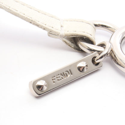 ポンポンチャーム バッグチャーム キーホルダー フォックスファー レザー オフホワイト ネイビー フェンディ 財布・小物 FENDI