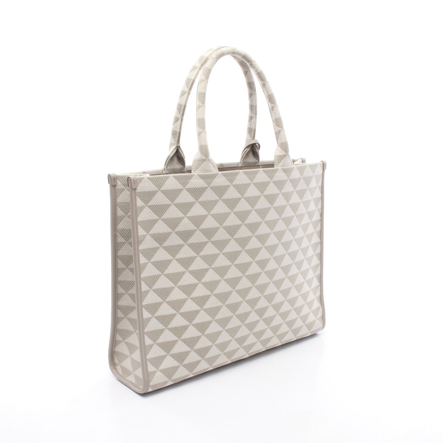 TRIANGOLO JACQUARD シンボル エンブロイダリー ハンドバッグ トートバッグ キャンバス グレー ホワイト プラダ