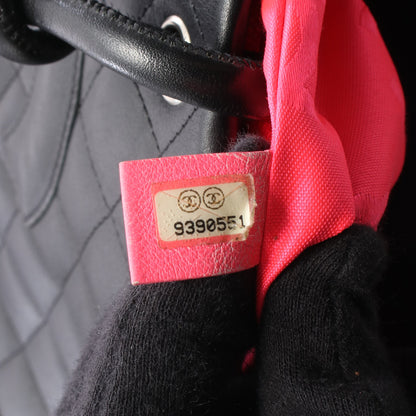 カンボンライン ミディアム ハンドバッグ トートバッグ ラムスキン ブラック シルバー金具 シャネル