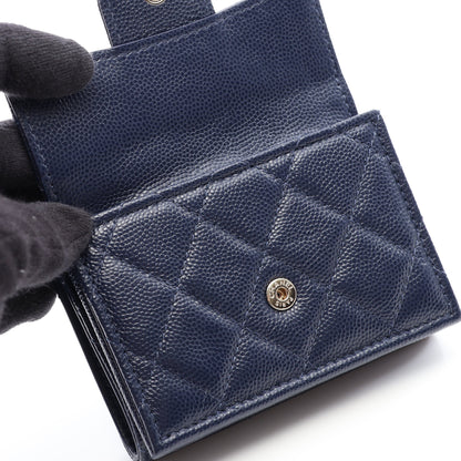 クラシック スモール フラップ ウォレット マトラッセ 三つ折り財布 キャビアスキン ネイビー ゴールド金具 シャネル 財布・小物 CHANEL
