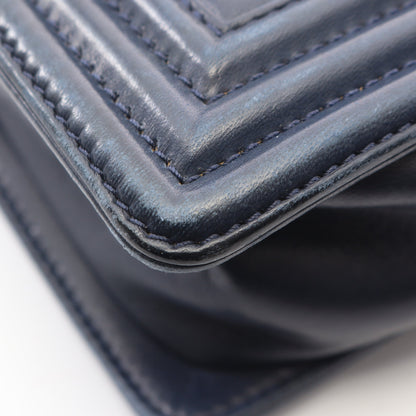 ボーイシャネル チェーンショルダーバッグ ラムスキン ネイビー シルバー金具 シャネル