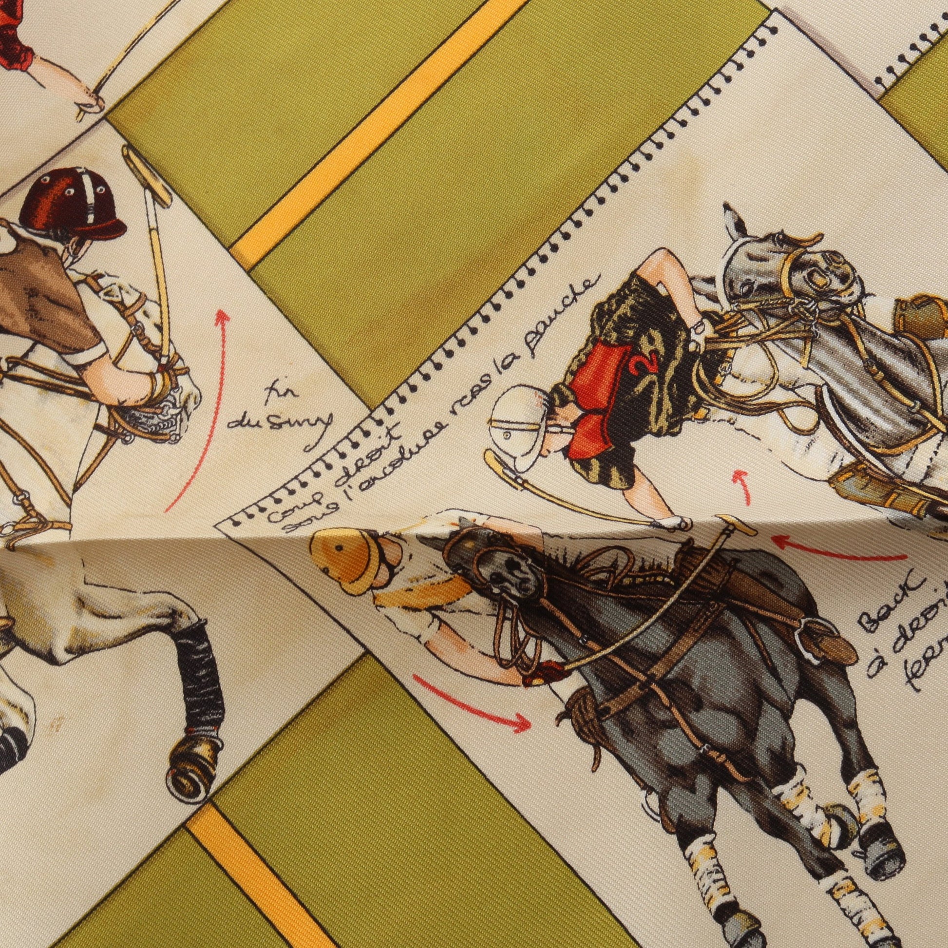 プチカレ カレ45 LE MONDE DU POLO スカーフ シルク イエローグリーン マルチカラー エルメス 財布・小物 HERMES