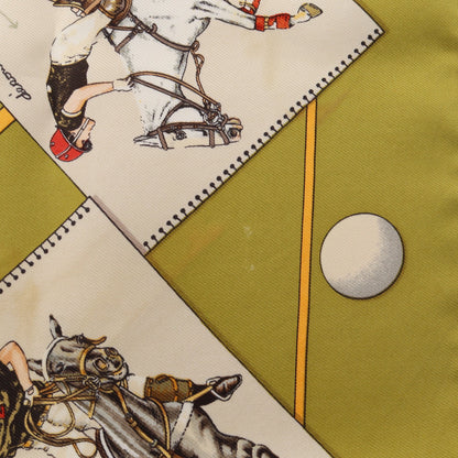 プチカレ カレ45 LE MONDE DU POLO スカーフ シルク イエローグリーン マルチカラー エルメス 財布・小物 HERMES