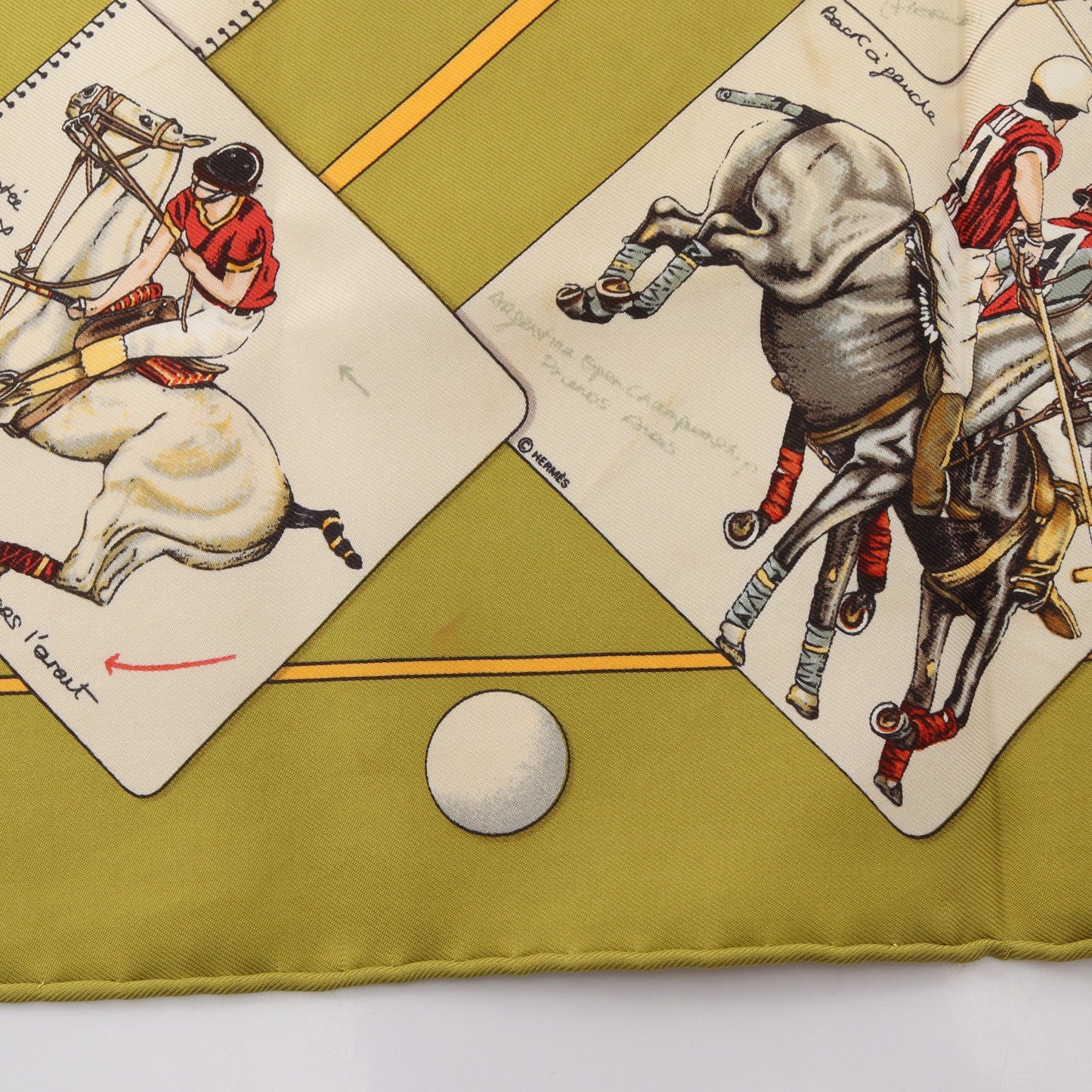 プチカレ カレ45 LE MONDE DU POLO スカーフ シルク イエローグリーン マルチカラー エルメス 財布・小物 HERMES