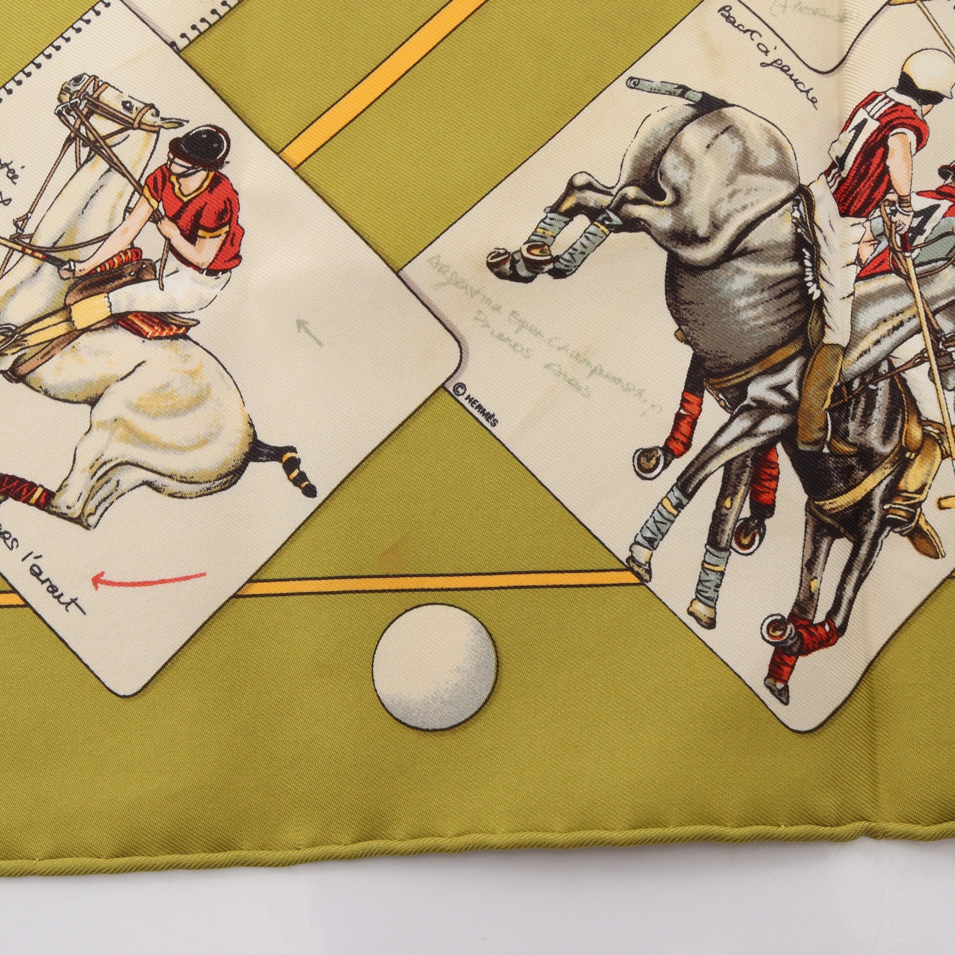 プチカレ カレ45 LE MONDE DU POLO スカーフ シルク イエローグリーン マルチカラー エルメス 財布・小物 HERMES