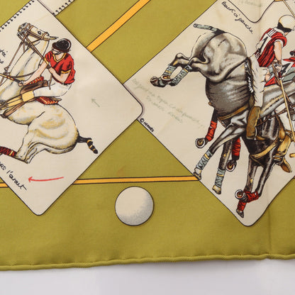 プチカレ カレ45 LE MONDE DU POLO スカーフ シルク イエローグリーン マルチカラー エルメス 財布・小物 HERMES