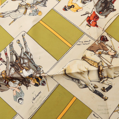 プチカレ カレ45 LE MONDE DU POLO スカーフ シルク イエローグリーン マルチカラー エルメス 財布・小物 HERMES