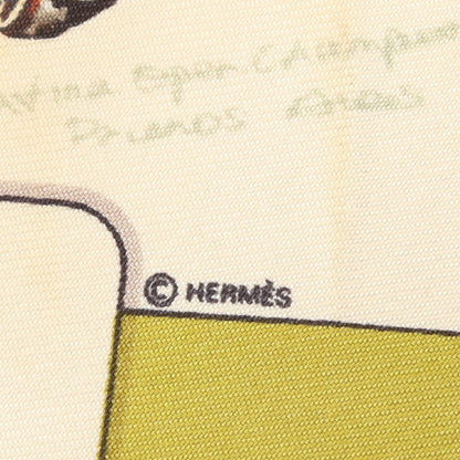 プチカレ カレ45 LE MONDE DU POLO スカーフ シルク イエローグリーン マルチカラー エルメス 財布・小物 HERMES