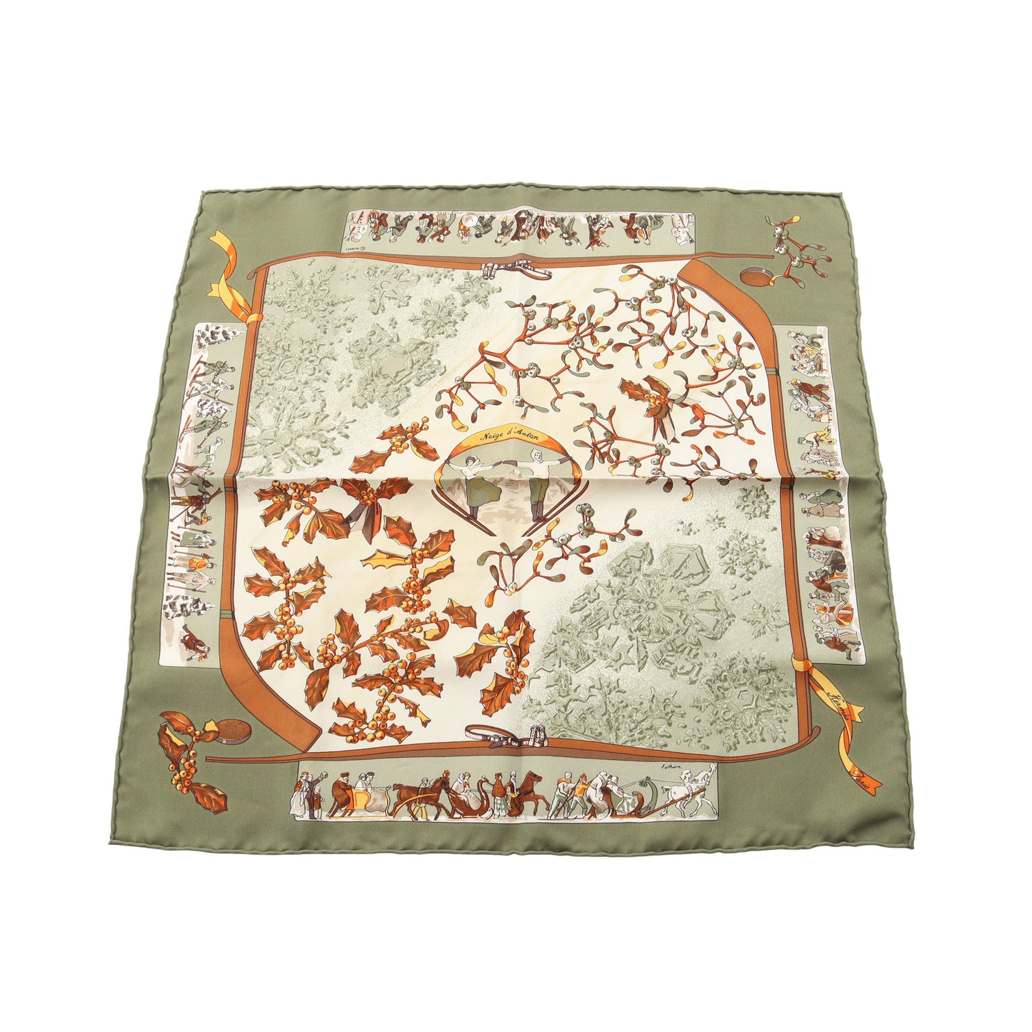 プチカレ カレ45 neige d’antan スカーフ シルク カーキグリーン マルチカラー エルメス 財布・小物 HERMES