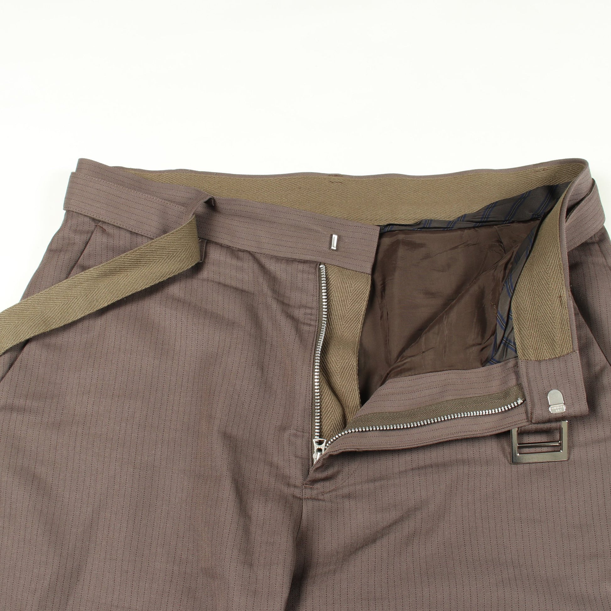 Doeskin Pants ピンストライプ ワイド スラックス トラウザーズ ウール グレーブラウン サカイ ボトムス sacai