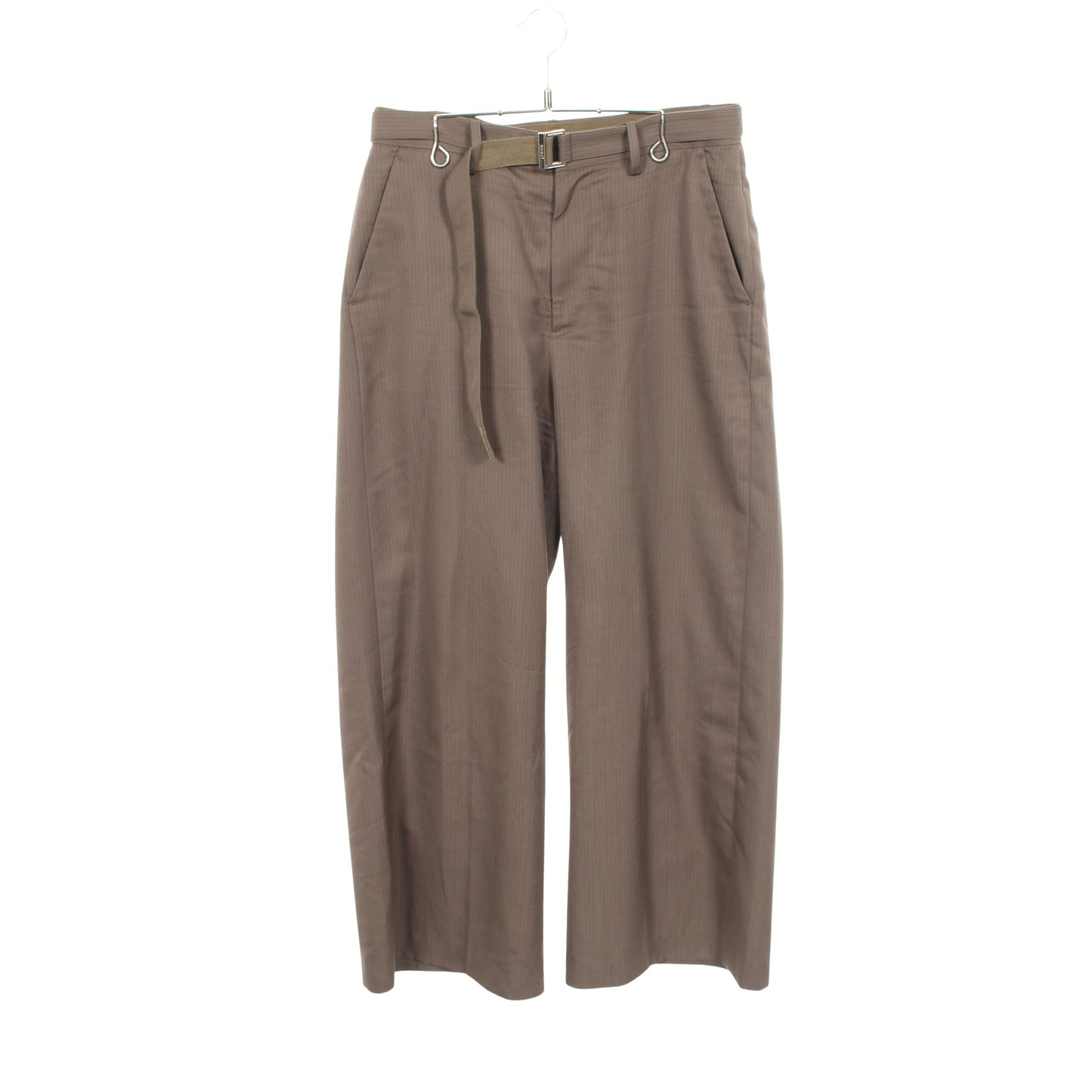 Doeskin Pants ピンストライプ ワイド スラックス トラウザーズ ウール グレーブラウン サカイ ボトムス sacai