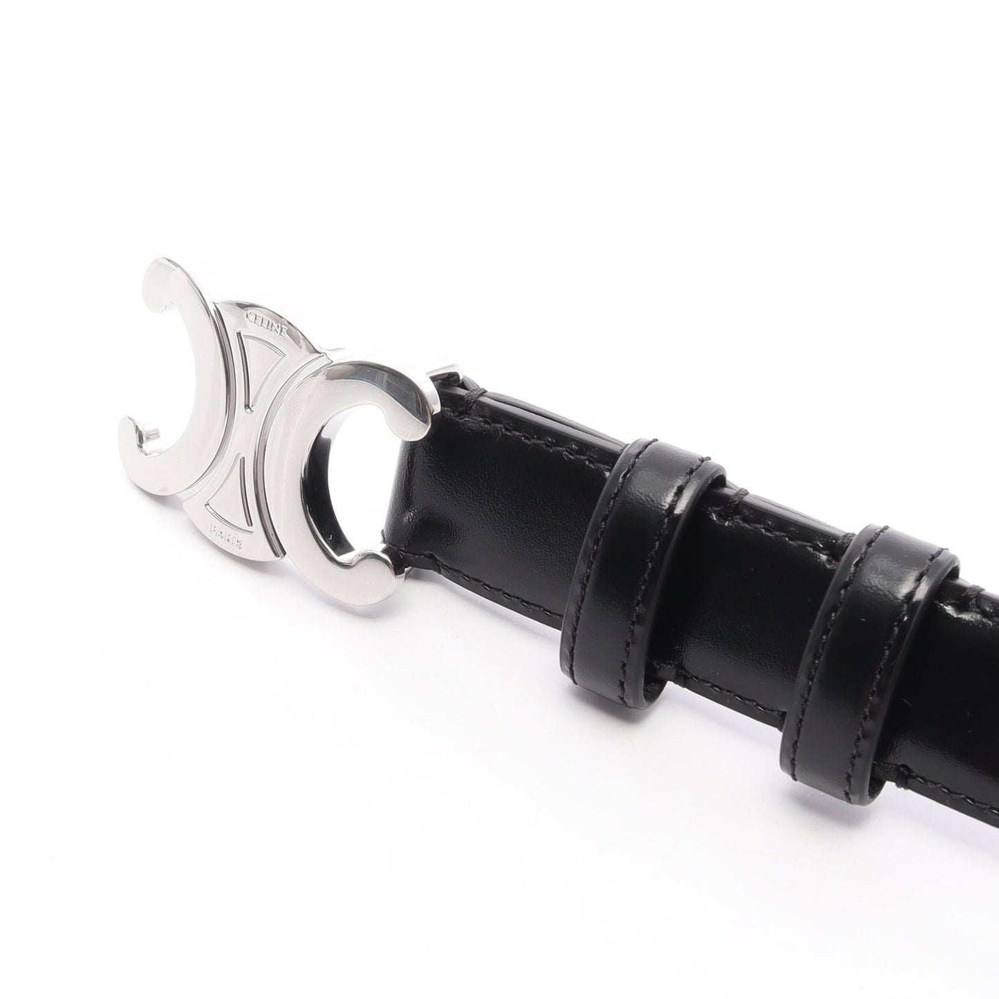 ミディアム トリオンフ 25MM シルバー金具 ベルト レザー ブラック セリーヌ