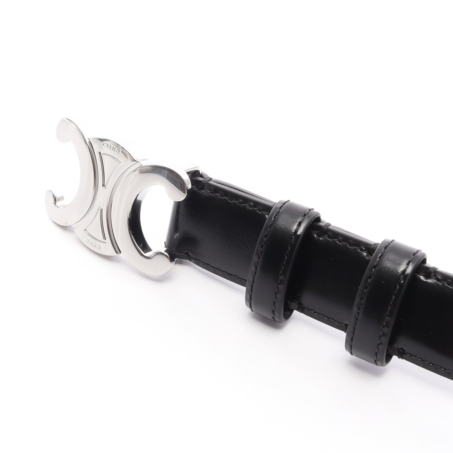ミディアム トリオンフ 25MM シルバー金具 ベルト レザー ブラック セリーヌ