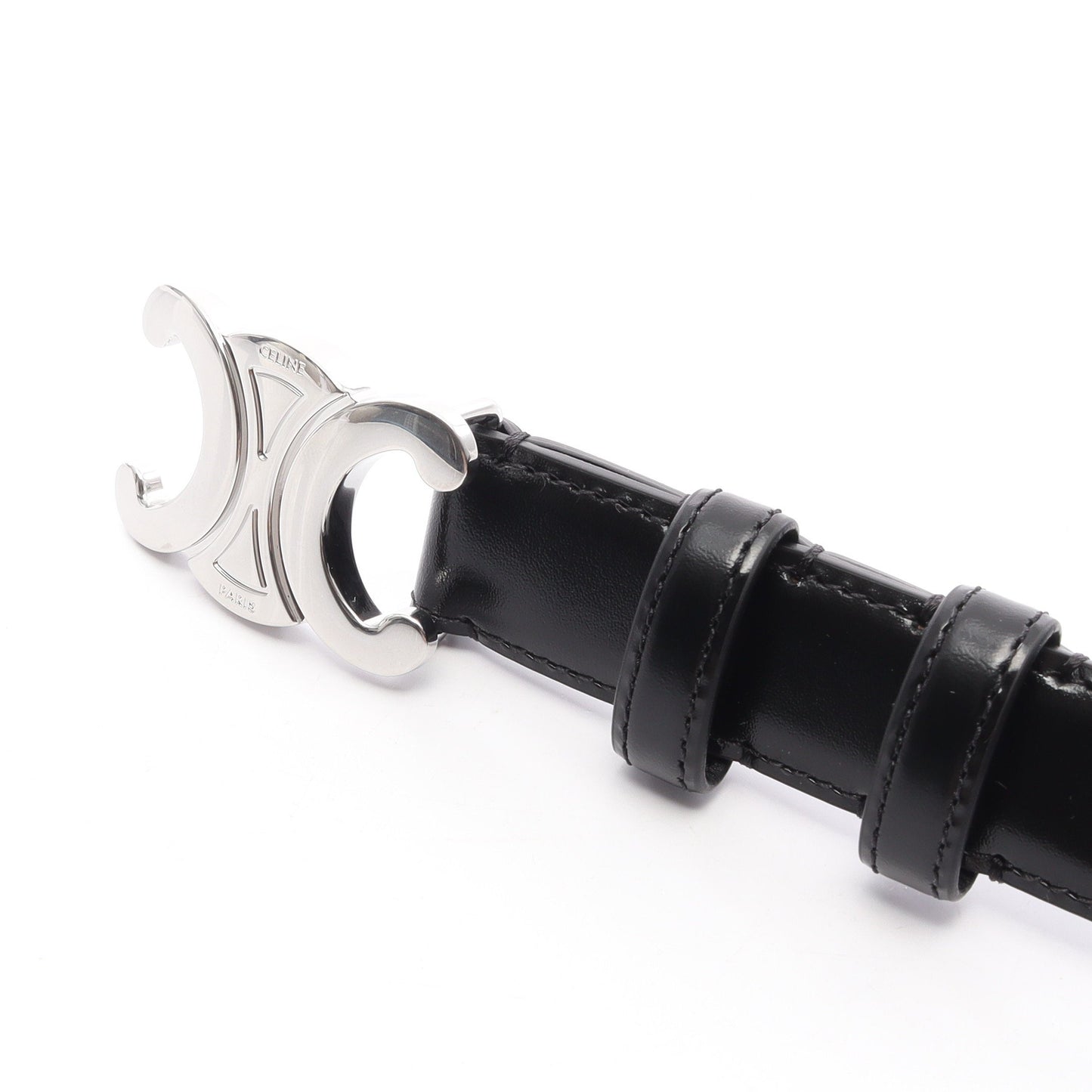 ミディアム トリオンフ 25MM シルバー金具 ベルト レザー ブラック セリーヌ