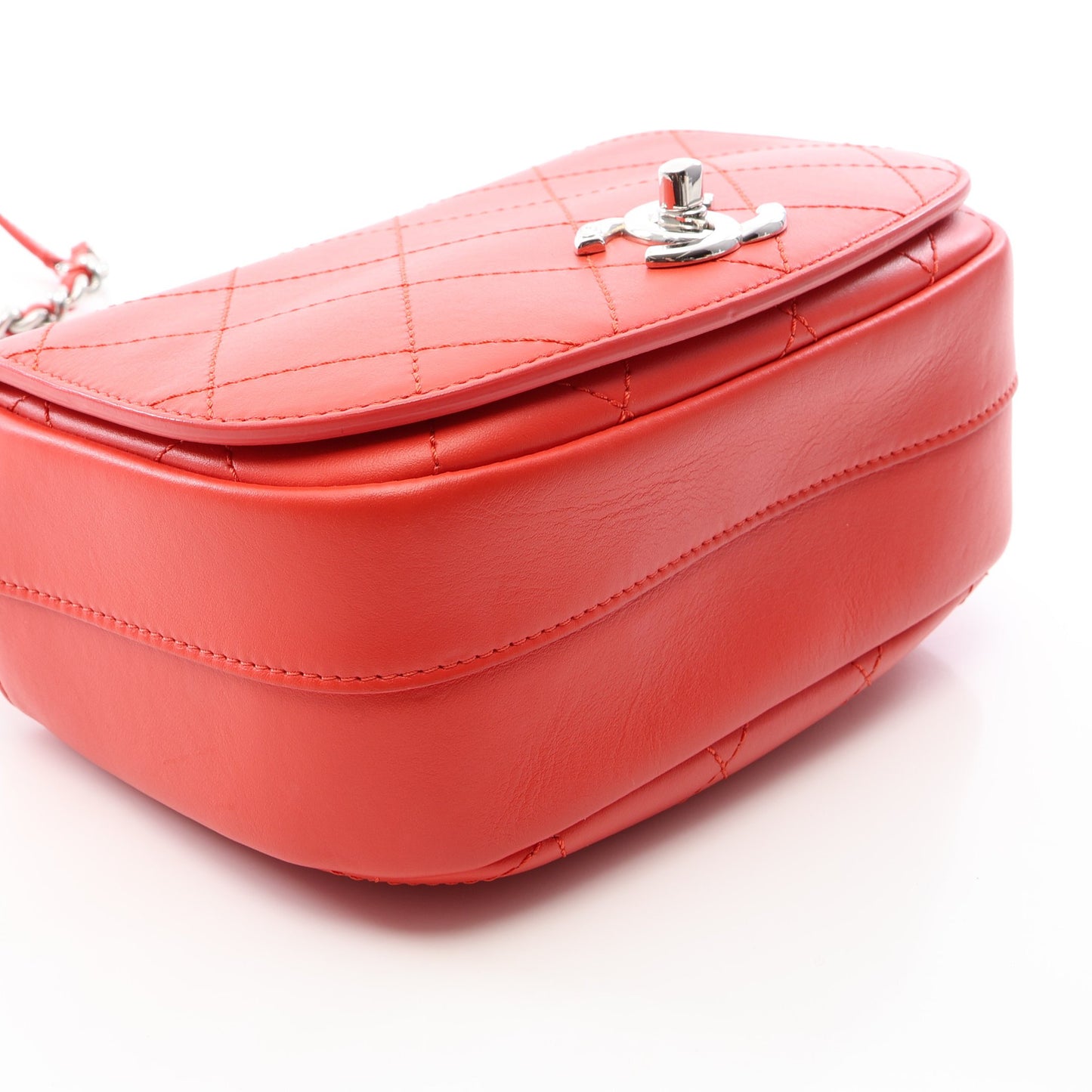 マトラッセ トップハンドル 2WAY ショルダーバッグ レザー オレンジレッド シルバー金具 シャネル