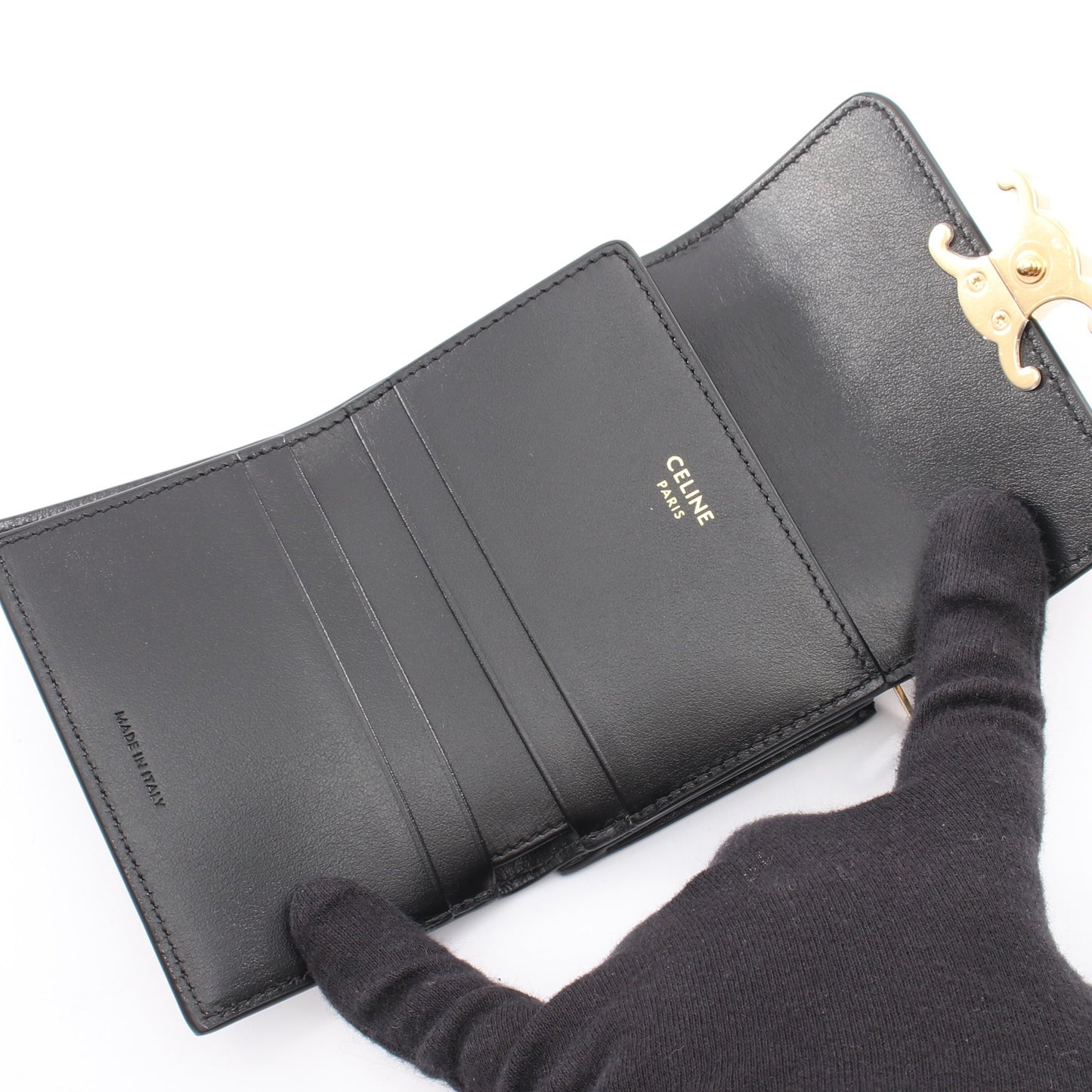 コンパクトウォレット トリオンフ 三つ折り財布 レザー ブラック セリーヌ
