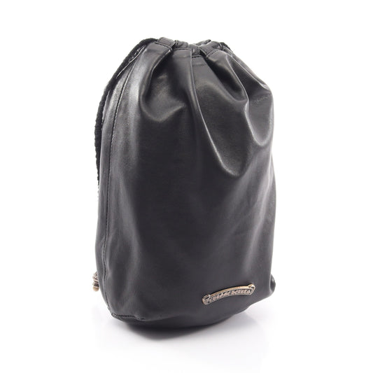 クロスパッチ ドローストリング サック 巾着 ハンドバッグ レザー ブラック クロムハーツ バッグ Chrome Hearts