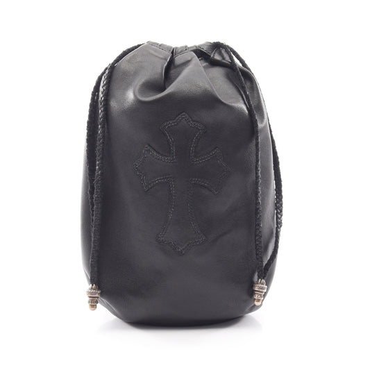 クロスパッチ ドローストリング サック 巾着 ハンドバッグ レザー ブラック クロムハーツ バッグ Chrome Hearts