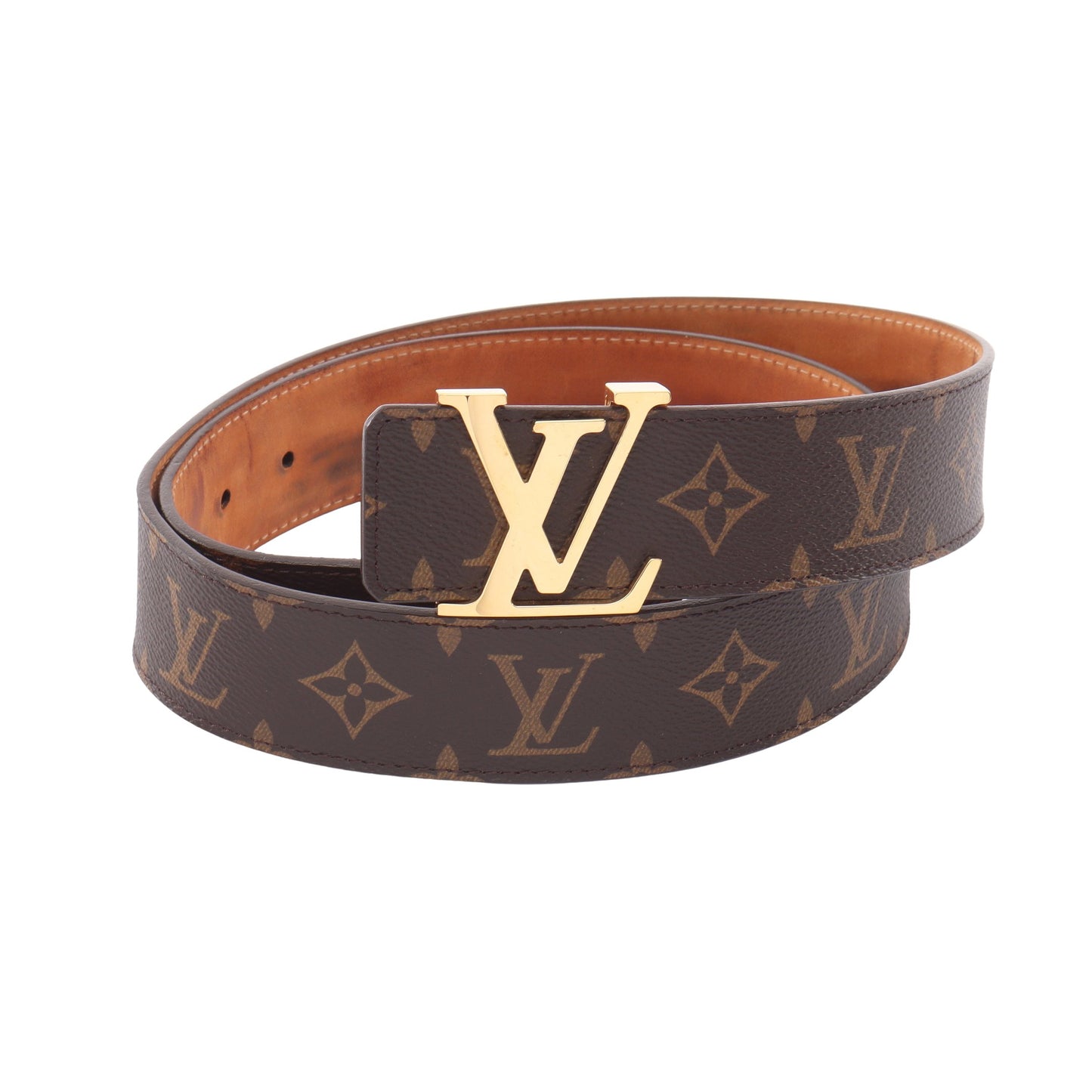サンチュール LV イニシアル 40MM モノグラム ベルト PVC レザー ブラウン ルイヴィトン