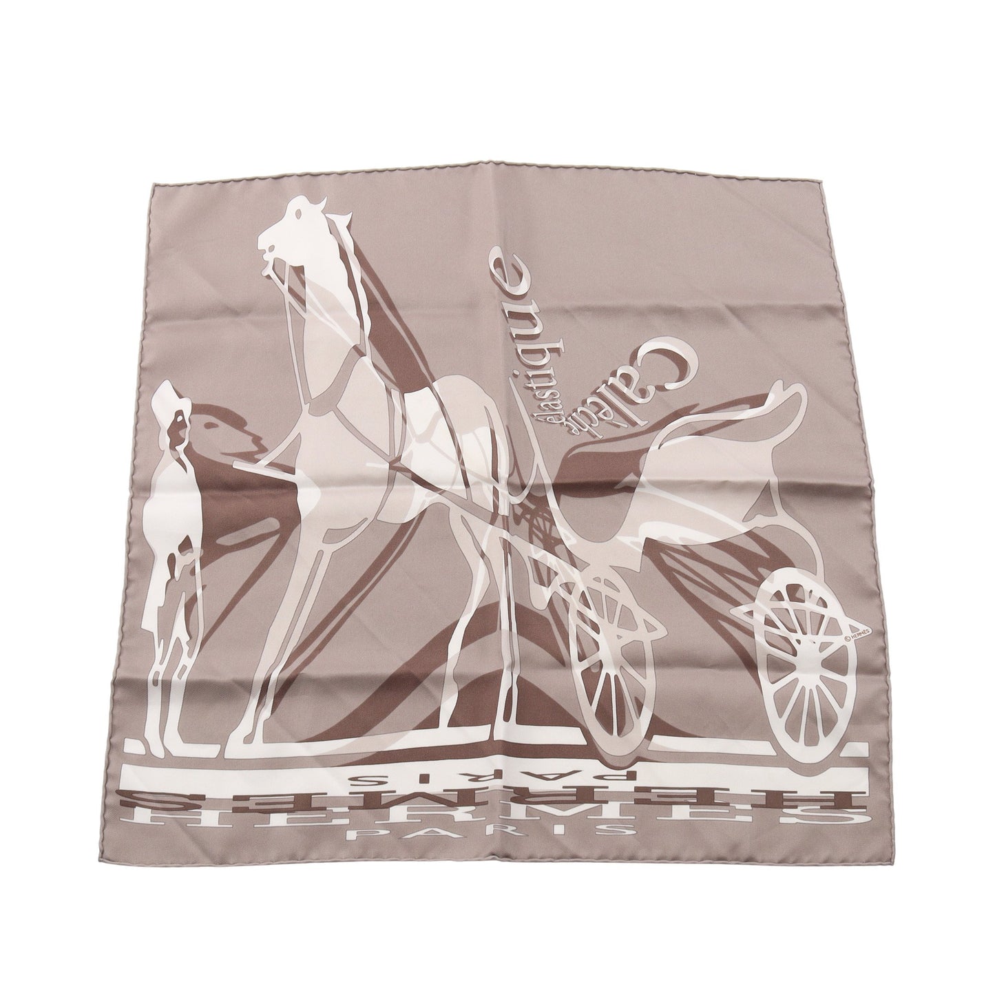 プチカレ カレ45 Caleche Elastique スカーフ シルク グレーブラウン ホワイト ブラウン エルメス 財布・小物 HERMES