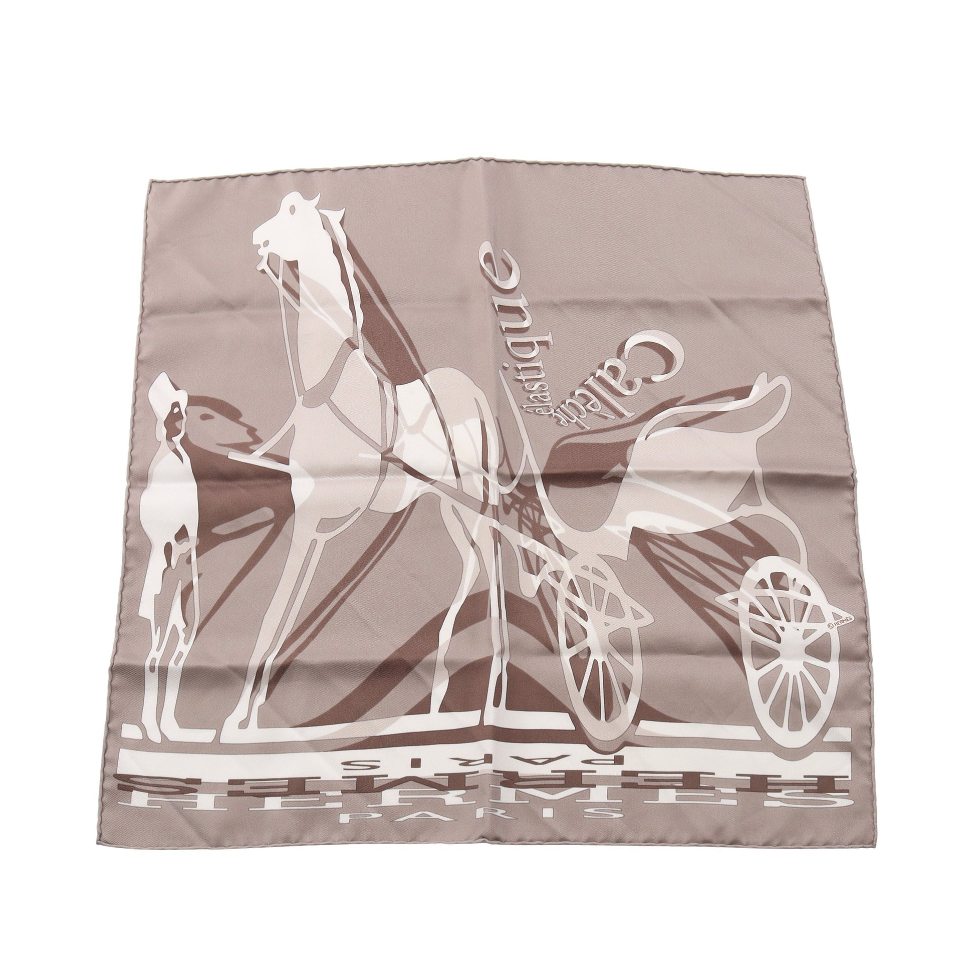 プチカレ カレ45 Caleche Elastique スカーフ シルク グレーブラウン ホワイト ブラウン エルメス 財布・小物 HERMES