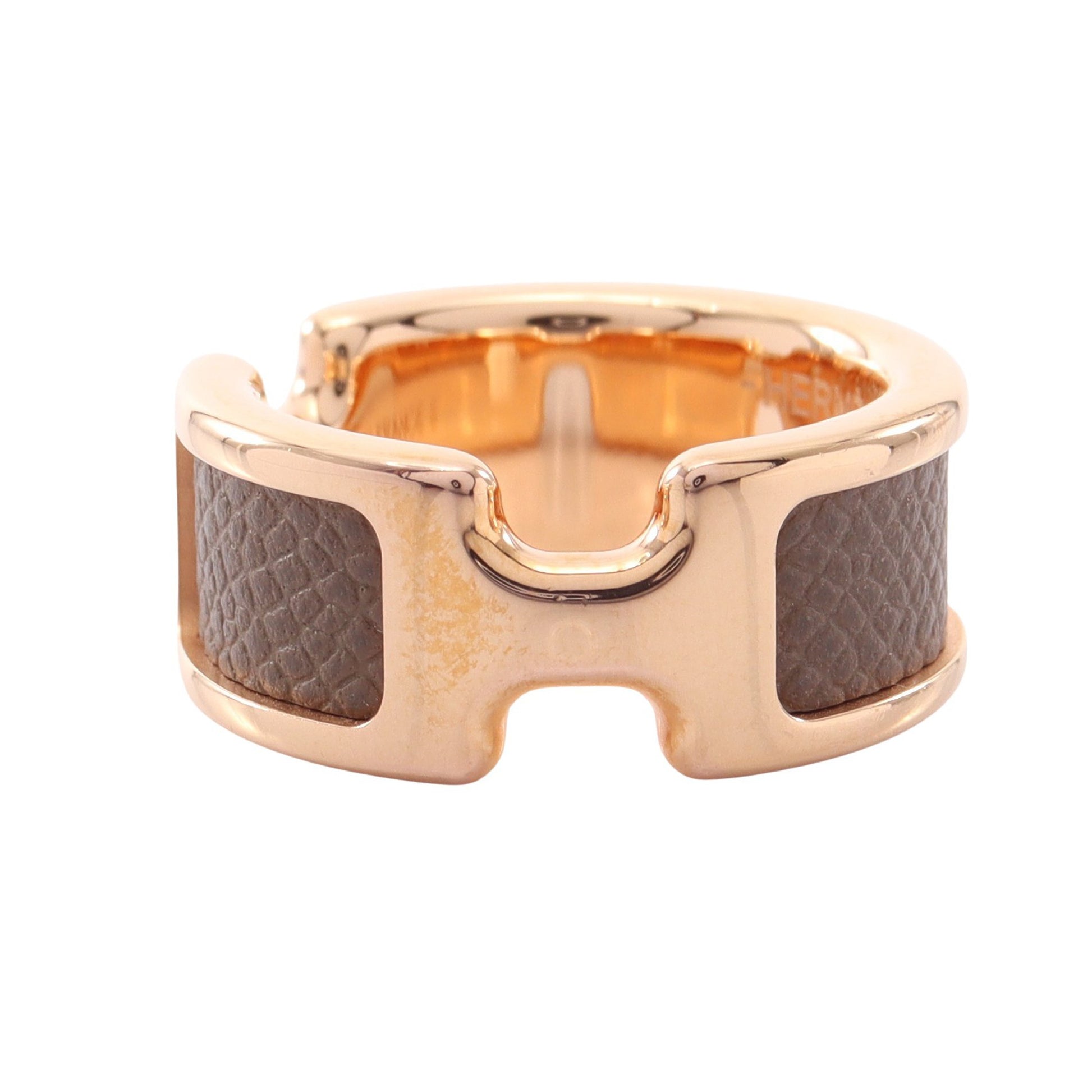 オランプPM エトゥープ リング 指輪 GP レザー ピンクゴールド グレーブラウン エルメス アクセサリー HERMES