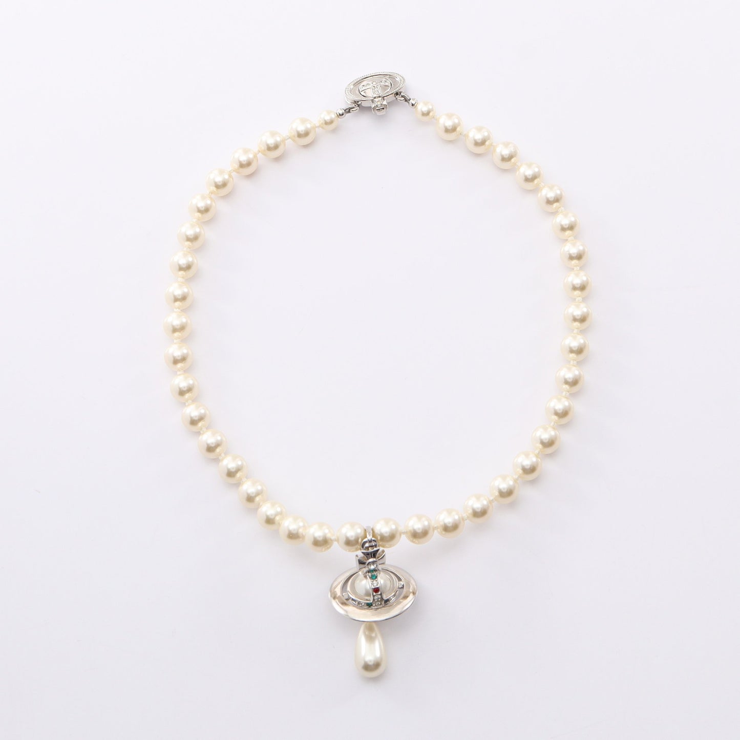 ONE ROW PEARL DROP チョーカー フェイクパール ラインストーン オフホワイト シルバー マルチカラー ヴィヴィアンウエストウッド