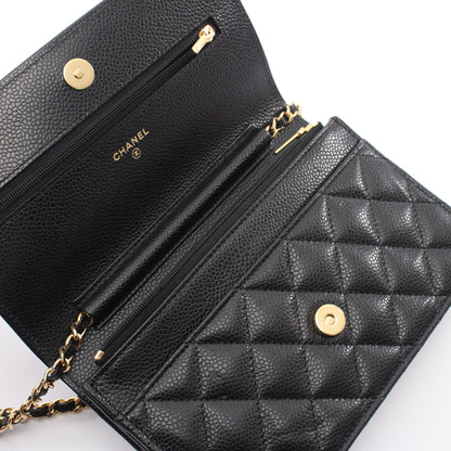 マトラッセ チェーンウォレット キャビアスキン ブラック ゴールド金具 シャネル