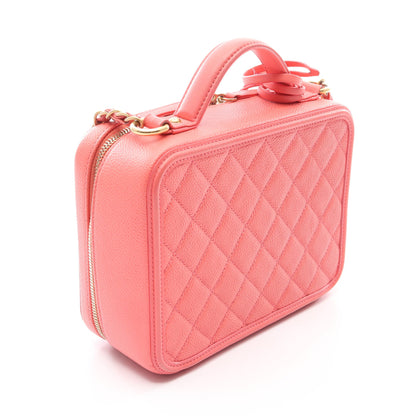 CCフィグリー バニティバッグ 2WAY チェーンショルダーバッグ キャビアスキン コーラルピンク ゴールド金具 シャネル