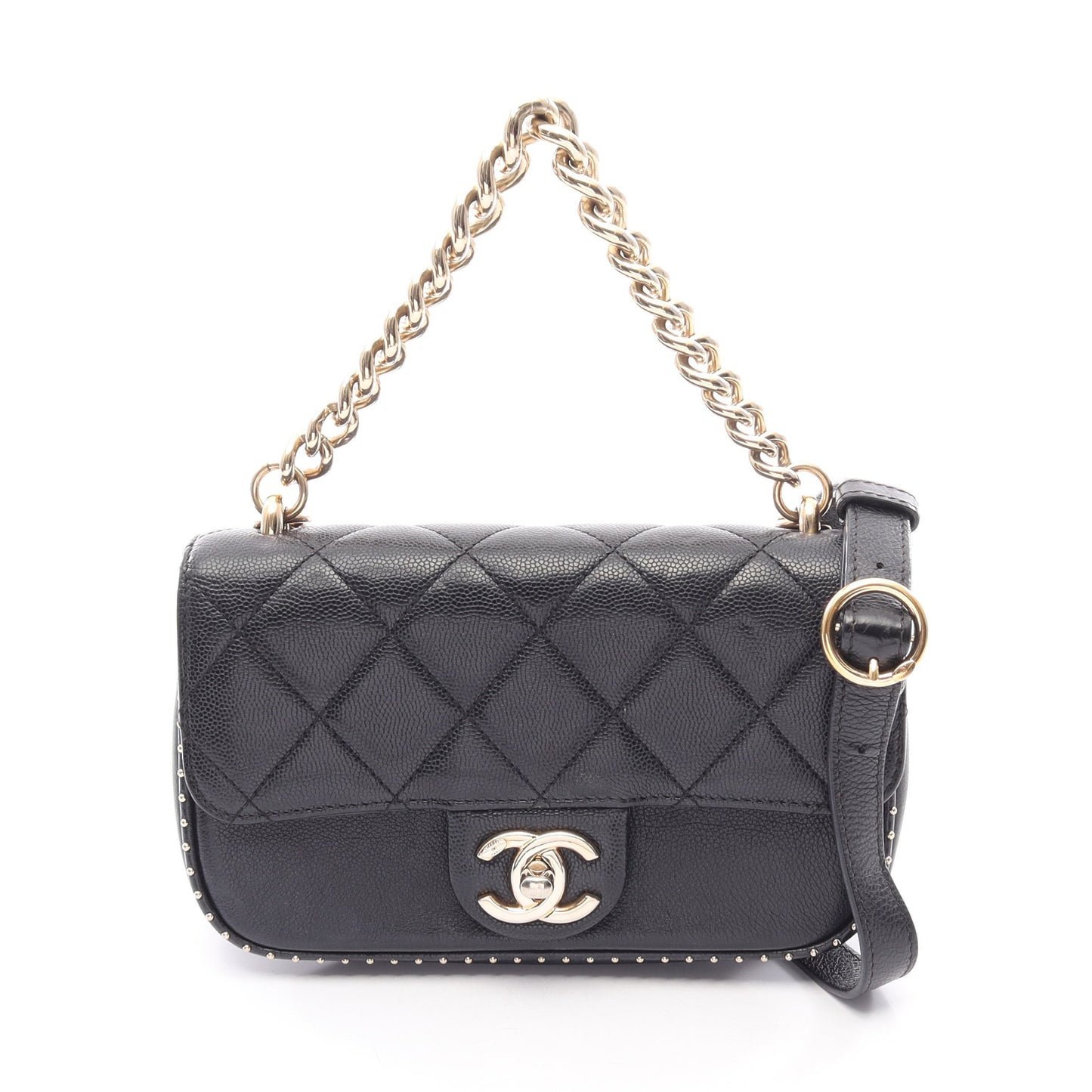 マトラッセ ミニ 2WAY チェーンショルダーバッグ キャビアスキン ブラック ゴールド金具 シャネル バッグ CHANEL