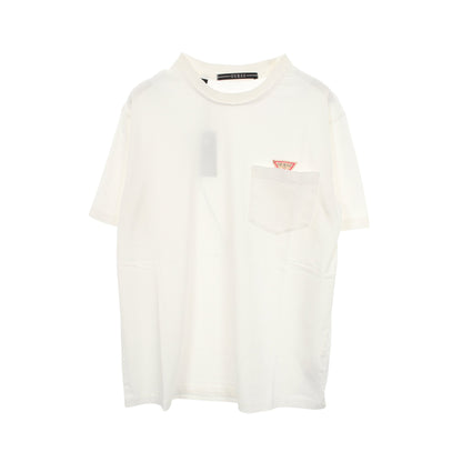 ロゴ ポケット付き ダメージ加工 半袖Tシャツ コットン ホワイト ゲス