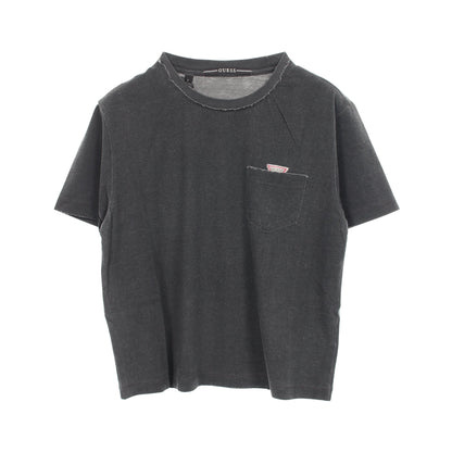 ロゴ ポケット付き ダメージ加工 半袖Tシャツ コットン ダークグレー ゲス