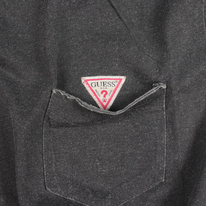 ロゴ ポケット付き ダメージ加工 半袖Tシャツ コットン ダークグレー ゲス