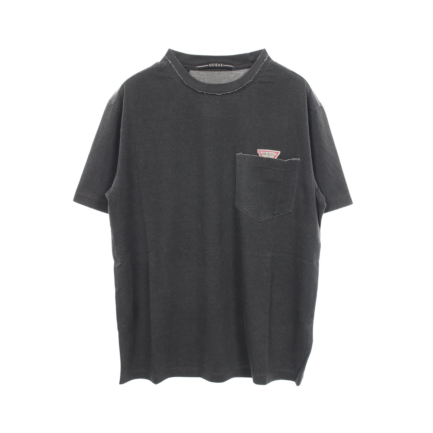 ロゴ ポケット付き ダメージ加工 半袖Tシャツ コットン ダークグレー ゲス