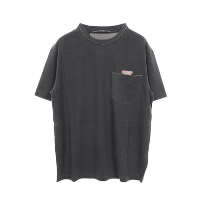 ロゴ ポケット付き ダメージ加工 半袖Tシャツ コットン ダークグレー ゲス