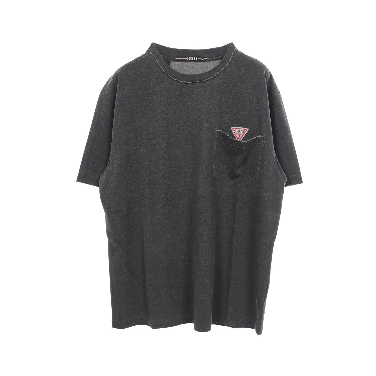 ロゴ ポケット付き ダメージ加工 半袖Tシャツ コットン ダークグレー ゲス
