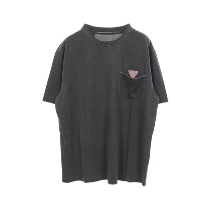 ロゴ ポケット付き ダメージ加工 半袖Tシャツ コットン ダークグレー ゲス