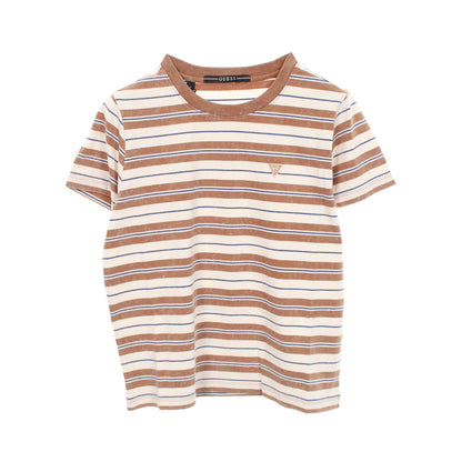 ボーダー クルーネック 半袖Tシャツ コットン ライトブラウン ライトベージュ ブルー ゲス
