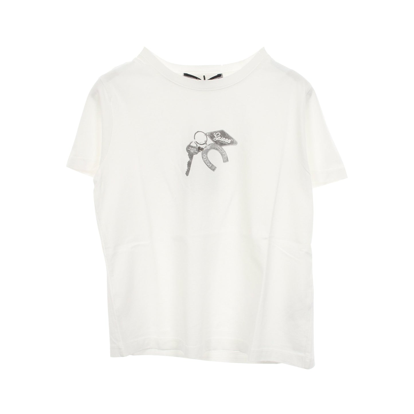 キーチェーン ダメージ加工 半袖Tシャツ コットン ホワイト ゲス