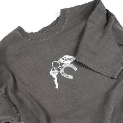 キーチェーン ダメージ加工 半袖Tシャツ コットン ダークグレー ゲス