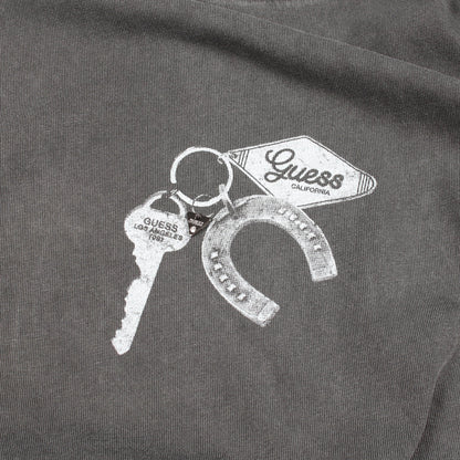 キーチェーン ダメージ加工 半袖Tシャツ コットン ダークグレー ゲス