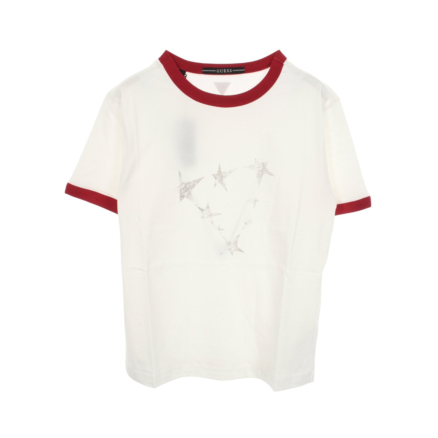 スターグラフィック ロゴ 半袖Tシャツ コットン ホワイト レッド ゲス