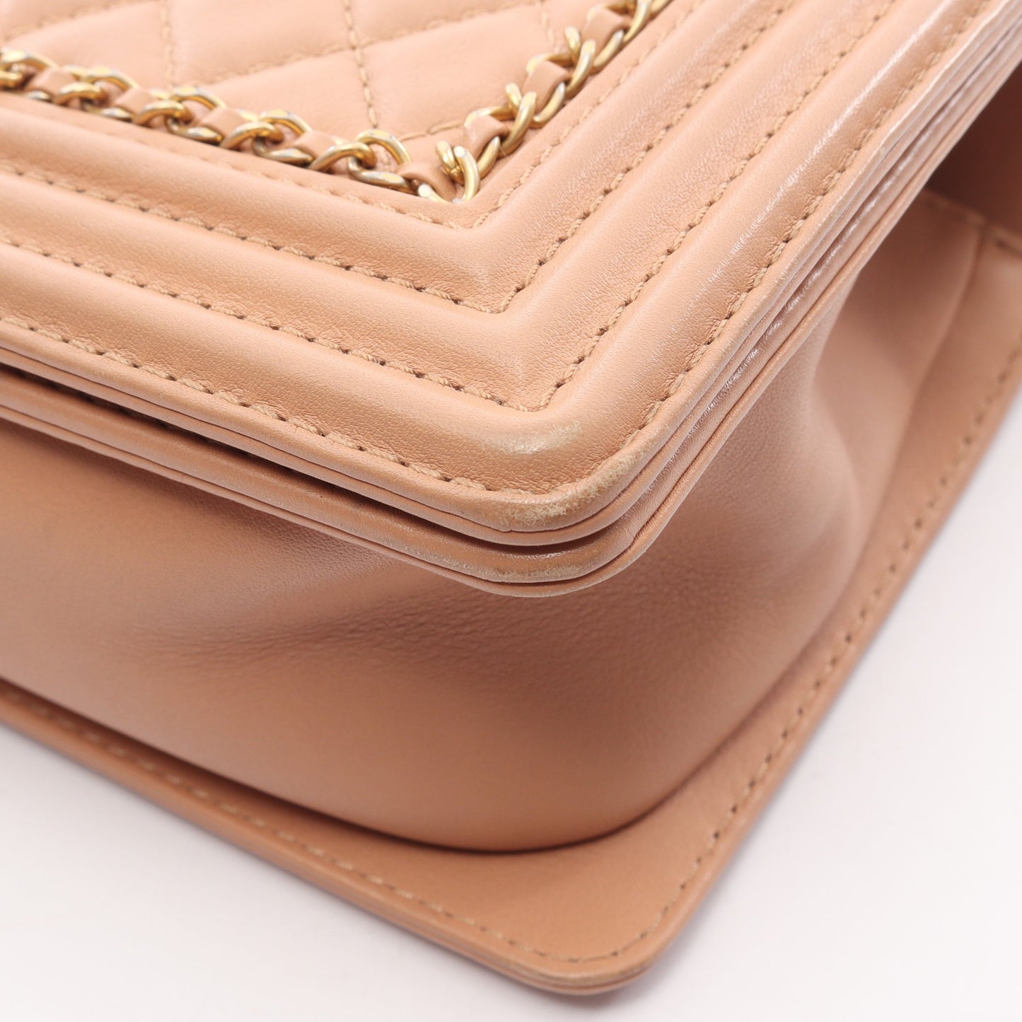 ボーイシャネル チェーンショルダーバッグ ラムスキン ベージュ ゴールド金具 シャネル