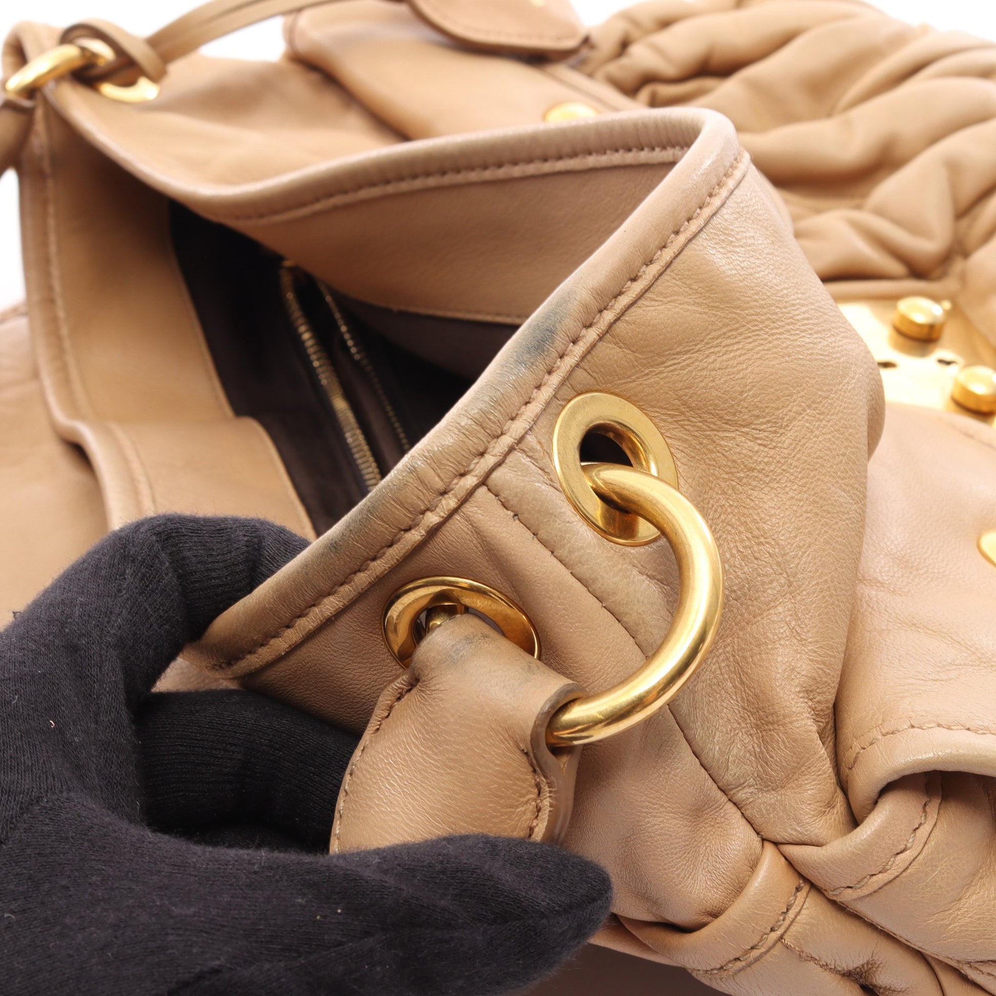 マテラッセ 2WAY ハンドバッグ レザー ベージュ ミュウミュウ バッグ miu miu