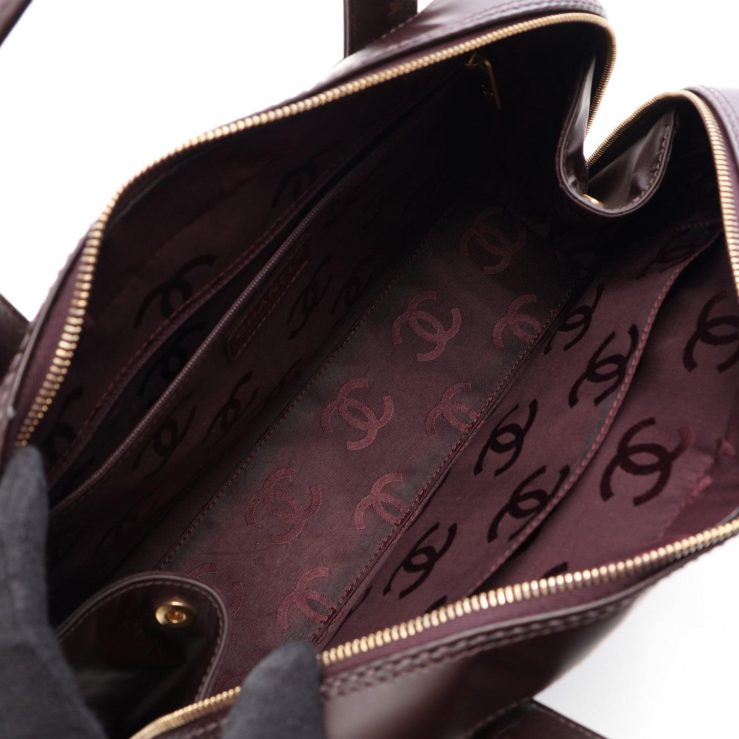 ワイルドステッチ ハンドバッグ ミニボストンバッグ レザー ボルドー ゴールド金具 シャネル