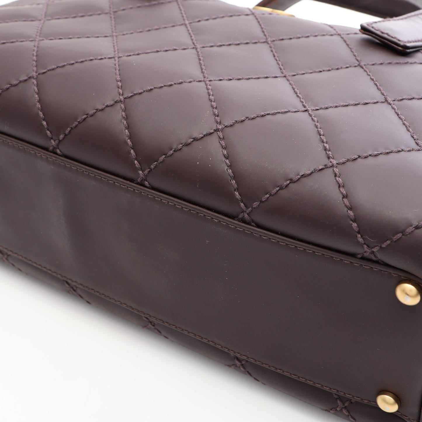 ワイルドステッチ ハンドバッグ ミニボストンバッグ レザー ボルドー ゴールド金具 シャネル
