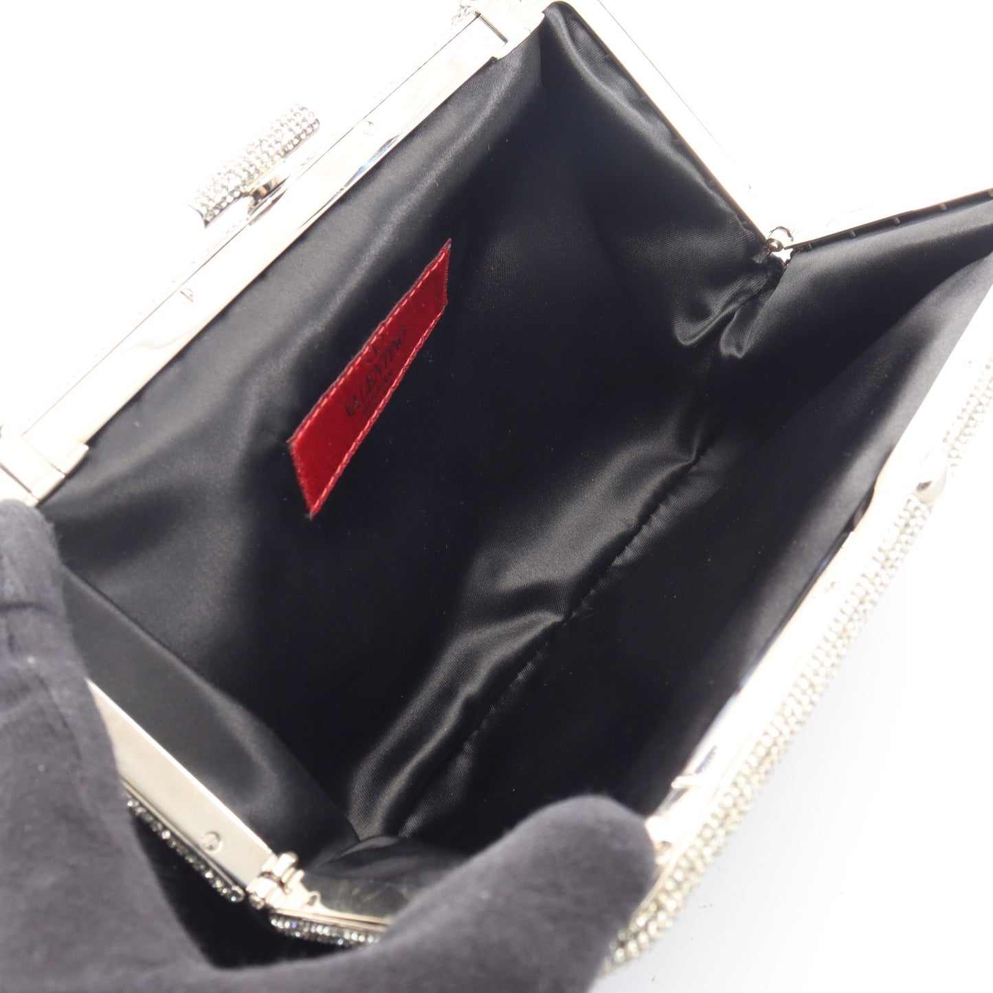 ラインストーン がま口 クラッチバッグ チェーンハンドバッグ サテン ブラック ヴァレンティノガラヴァーニ バッグ VALENTINO GARAVANI