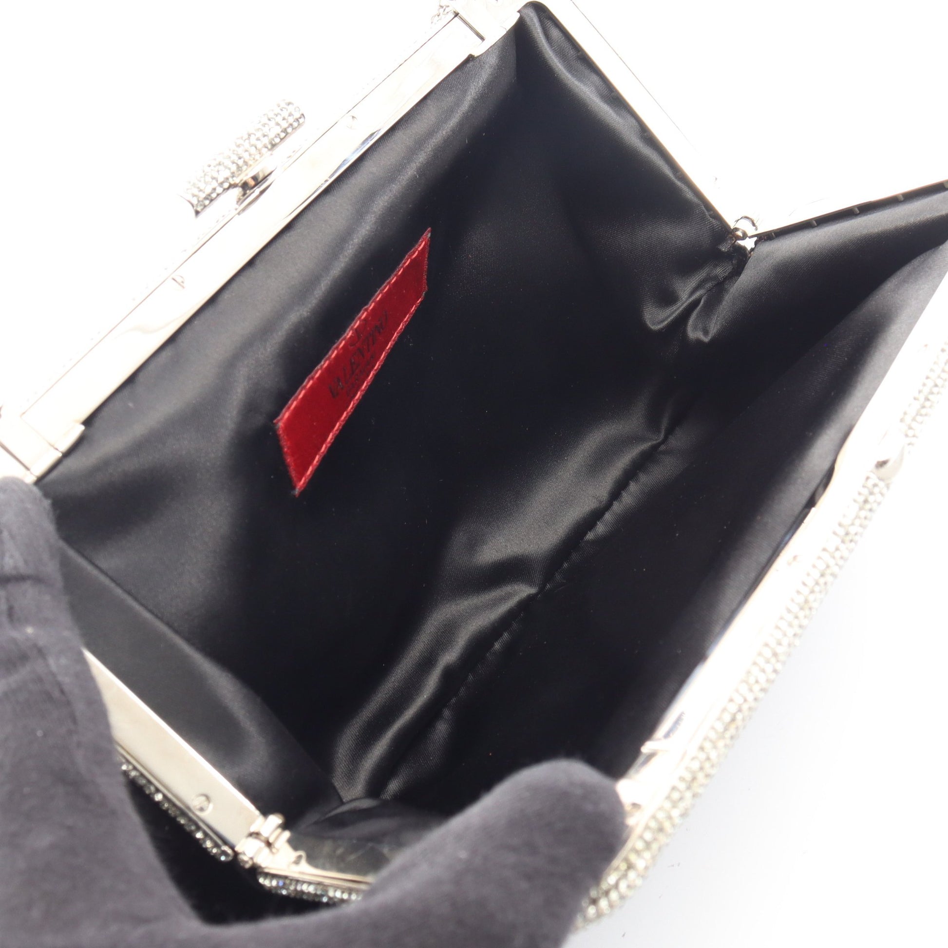 ラインストーン がま口 クラッチバッグ チェーンハンドバッグ サテン ブラック ヴァレンティノガラヴァーニ バッグ VALENTINO GARAVANI