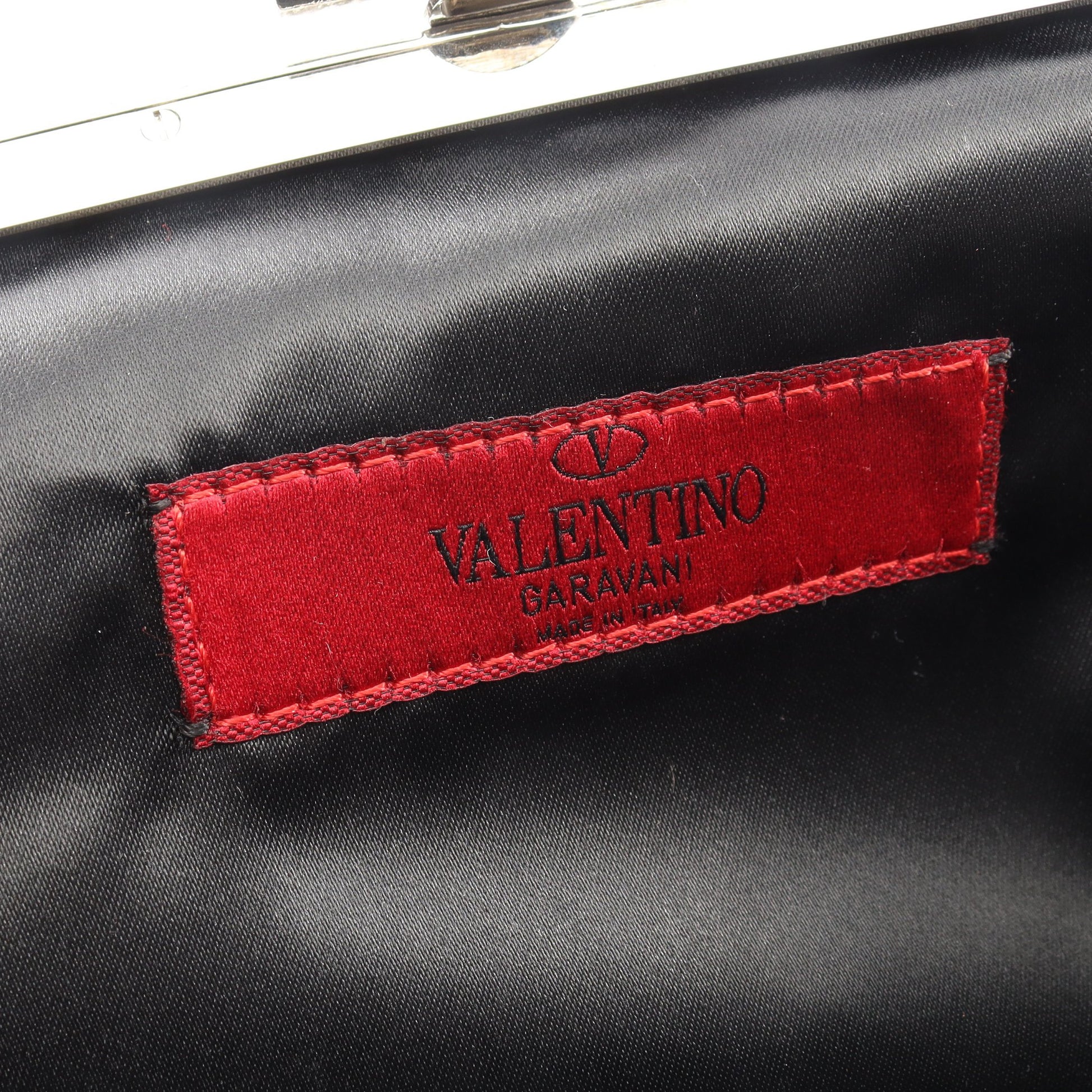 ラインストーン がま口 クラッチバッグ チェーンハンドバッグ サテン ブラック ヴァレンティノガラヴァーニ バッグ VALENTINO GARAVANI